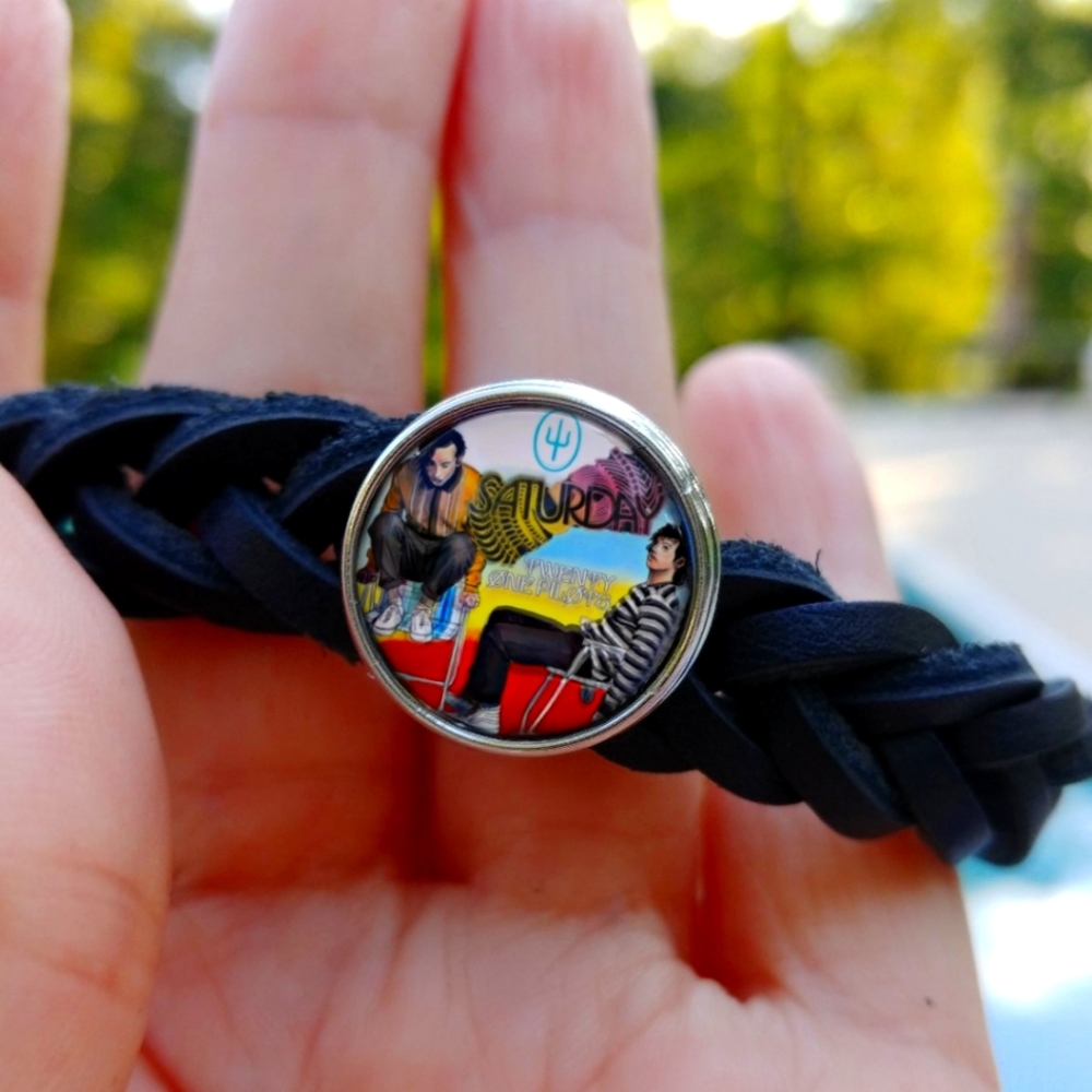 Twenty One Pilots Scaled Icy Josh Tyler Snap Charm Vegan Leather Bracelet